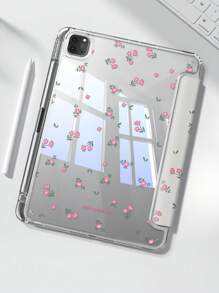 A Beautiful Cartoon Pink Letter Flower Small Floral Pattern Double-Sided Painted Acrylic Transparent Crystal Back Plate Shockproof Support Sleep Wake-Up Tablet Case,Pad Case Compatible With Ipadtablet Case,Pad Case Compatible With The Ipad Is Compatible With The 10th Generation, The 10.2-Inch IPad 7th/8th/9th, And The 10.9-Inch Air 4th/5th. It Can Hold A Stylus As A Holiday Gift