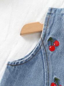 2件套女婴可爱甜美樱桃刺绣牛仔幼儿服装套装 - 中等水洗藍 - 查看 6