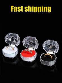 3PCS Cute Acrylic Valentine's Day Engagement Wedding Party Favors Ring Box, Earrings Earring Ring Storage Box, Jewelry Display Box, Transparent Crystal Plastic Ring Box, Earrings Jewelry Storage Display Box, Wedding Valentine's Day Favors Box, Exquisite High-End Convenience Goods