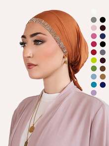 1 chiếc khăn trùm đầu bằng vải jersey màu trơn đính đá lấp lánh dành cho nữ, kiểu dáng bandana, mũ ống thời trang đính kim cương, phụ kiện hijab, mũ hijab đa năng phù hợp cho mọi mùa, mùa hè, đi biển. - Mũ lưỡi trai nhiều màu - Đính đá dập nổi - Xem 13