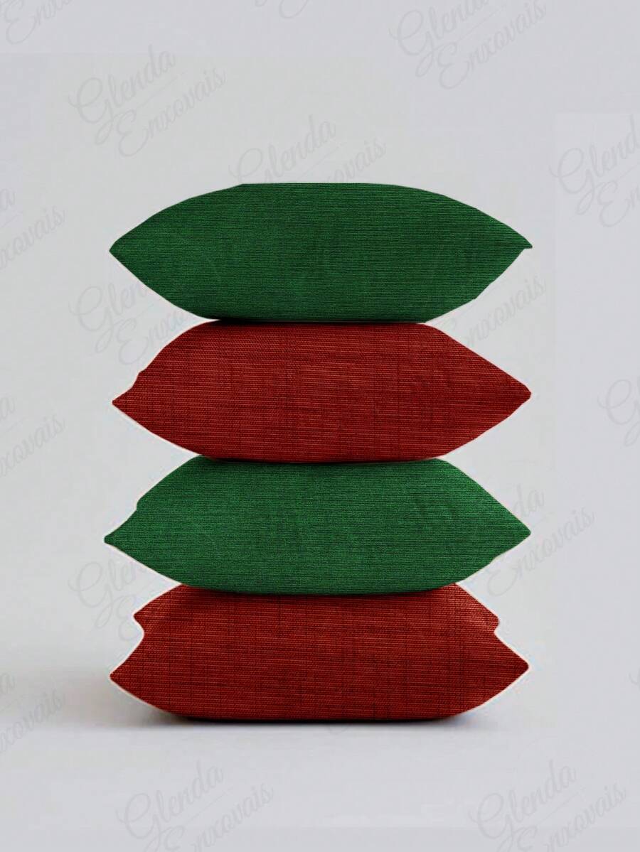 (4 Units) 45x45 Pillow Covers – 2 Plain And 2 Printed – Assorted Colors – AL - Red-green - View 1