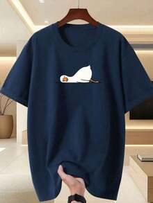 Printed Shirt Duck Too Much Round Neck And Short Sleeve Shirt - 藏蓝色 - 查看 1