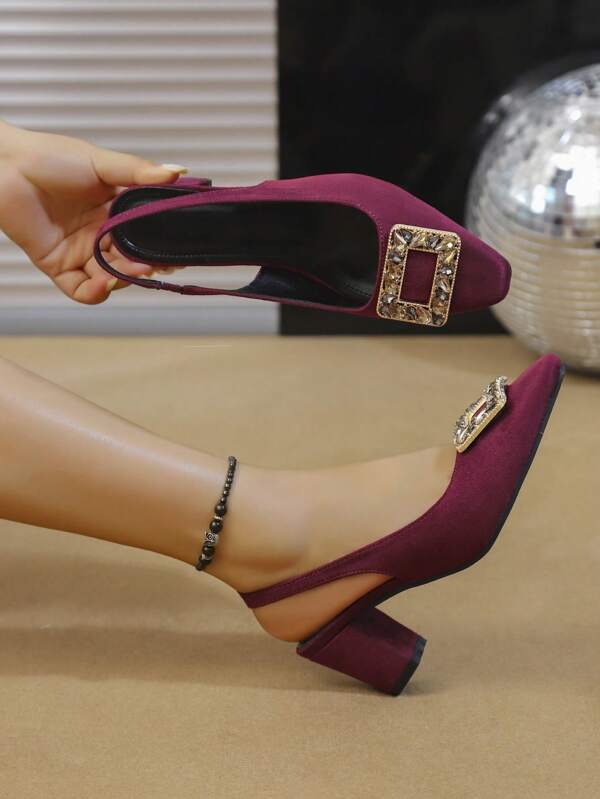 1 Pair Women's Fashion Elegant Open Toe High Heel Sandals, New Square Toe Rhinestone Decor Backless Dress Heels For Summer