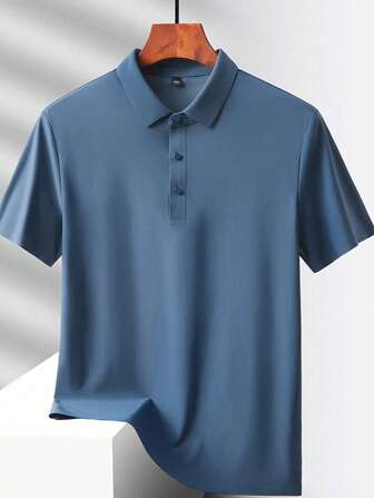 1 pieza Camisa polo deportiva de estilo boyfriend de seda de hielo de unicolor para hombre