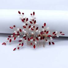 1pc Women's Red Rhinestone Hair Accessory, Bridal Headpiece, Hair Comb Headpiece For Wedding, Prom, Photo Shoot, Silver Crystal Decor, Suitable For Wedding, Engagement, Ball Gown, Bridal Dress