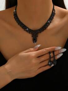 1 Stück Halskette + 1 Paar Ohrringe + 1 Stück Armband + 5 Stücke Ringe, Damen Schmuckset, sexy & elegant, geeignet für den täglichen Gebrauch, Hochzeitskleid Accessoires, Abschlussfeier, Fotoshootings, Musikfestivals, Halloween und andere Feierlichkeiten