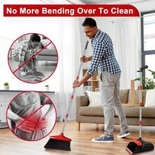Broom And Dustpan Set, 52-In Long Adjustable Handle Broom Dustpan Combo With Dustpan Teeth To Automatically Clean Hair Suitable For Home Kitchen Office Hall Floor - Đen so với Đỏ - Xem 4