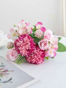 1/2/3PCS 11.81in Artificial Rose Flowers Bouquet, French Retro Rose,Ball Chrysanthemum, Small Daisies, Autumn Decor,Summer Decor, Fall Decor, Birthday Party, Party, Decoration, Wedding Flower Basket, Bride Holding Flowers, Home Decoration, Dining Room, Bedroom, Windowsill, Vase Decoration, Valentine's Day, New Year Decoration, Outdoor Garden, Start Of School Season - Hot Pink - View 4