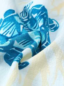 2pcs Comfortable Turtle & Shell Print Polo Collar Button Short Sleeve Top With Pockets And Bow Shorts Pajamas Set, For Spring & Summer Home Wear - Blue - View 8