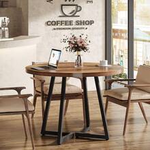 Tribesigns Industrial Round Dining Table For 2, 31.5" Dinner Table With Metal Base, Kitchen Table For Dining Room, Small Space, Apartment, Rustic Brown & Black - Brown - View 3