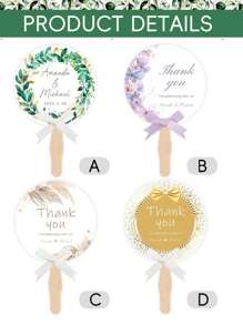 定制婚礼扇子，个性化姓名和日期，自然/蝴蝶/金色主题可选，实用的婚礼礼品和宾客礼物 - 彩色 - 查看 3