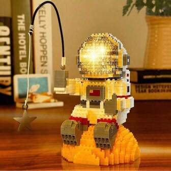 1 pieza de Luz incorporada con temática de astronauta, juguete de bloques de construcción en miniatura micro, luz de noche de bloques de construcción 3D para decoración del hogar y regalo de cumpleaños