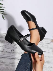 XCM Christmas Mary Jane Shoes, Women's Low-Heeled Shoes, Dress Shoes, Pumps, Low-Heeled And Chunky-Heeled Mary Jane Pumps Are Suitable For Women's Formal And Casual Wear. - 黑色 - 查看 1