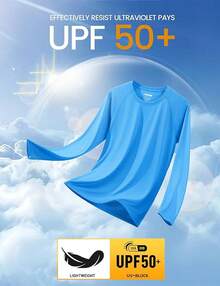 Men's Long Sleeve Shirts UPF 50+ UV Sun Protection Athletic Shirts For Hiking Running Workout Rash Guard-2025 - Azure - View 2