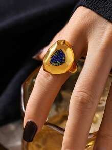 1pc Elegant Multi-Faceted Colorful Crystal Stainless Steel Ring, Women's Daily Accessory