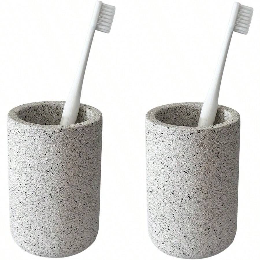 ATGRWYER 2PCS Concrete Bathroom Tumbler Cup Set,Toothbrush Holder,Hotel Mouthwash Cups Made Of Cement Material With A Sense Of Design - Default - View 1