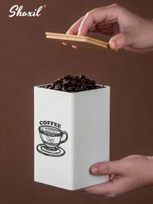 shoxil 1pc Square Coffee Storage Canister - Airtight Bamboo Lid & Metal Body, Suitable For Storing Coffee Beans, Tea Leaves Or Snacks, For Home Use/Coffee