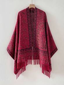 1 pezzo Sciarpa spessa e calda con motivo paisley e nappe, scialle in stile bohémien, versatile ed elegante per l'uso quotidiano con abiti - Multicolore - Visualizzare 12