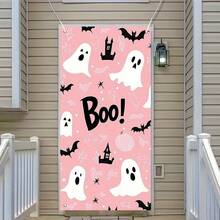 1pc Pink Halloween Door Decor, 70.87x35.43 Inch Cute Ghost Halloween Door Banner, Halloween Door Decoration, Halloween Background Decor Sign, Suitable For Home Door, Vintage Halloween Party Supplies - Multicolor - View 2