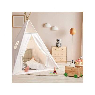 Fun Play Tent Children's Teepee Tent With Stabilizer And Flap Door Classic  Kids Play Tent, Indoor And Outdoor Playroom, Baby Room Decor White