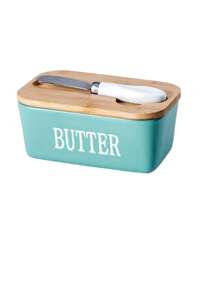 1 Piece Of Butter Dish, With Bamboo Lid, Multi-Functional Butter Dish, Ceramic French-Style Butter Plate, Suitable For Spreading Soft Butter, Equipped With A Waterproof Sealed Butter Container Stand, Very Suitable For Kitchen Baking And As A Gift. Sealed Butter Container Lid, Suitable For Kitchen Countertop Or Refrigerator Use, Household Kitchen Utensil.