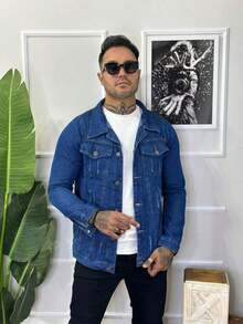Men's Oversize Jacket, Black Lead - Royal Blue - View 1