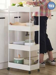 Estante De Almacenamiento Para El Suelo De La Cocina, Carrito Organizador, Estante De Almacenamiento Multicapa Para Sala De Estar, Dormitorio, Estante Con Ruedas, Coche Para Aperitivos, Multifuncional de 4 capas. Carrito De Almacenamiento Multiusos Para La Cocina Con Ruedas, Organizador De Especias, Utensilios Y Alimentos 0801, 0802, 0803 - Blanco - Ver 6