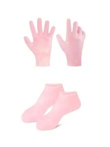 1/2 pares Juego de hidratación y alivio para manos y pies de silicona, hidratación intensiva, calcetines reutilizables de aloe vera, calcetines para spa nocturno, calcetines de gel antideslizante para talones, adecuados para mujeres y hombres con piel seca y pies ásperos, cuidado de los pies en casa, a usar con sus lociones y cremas favoritas