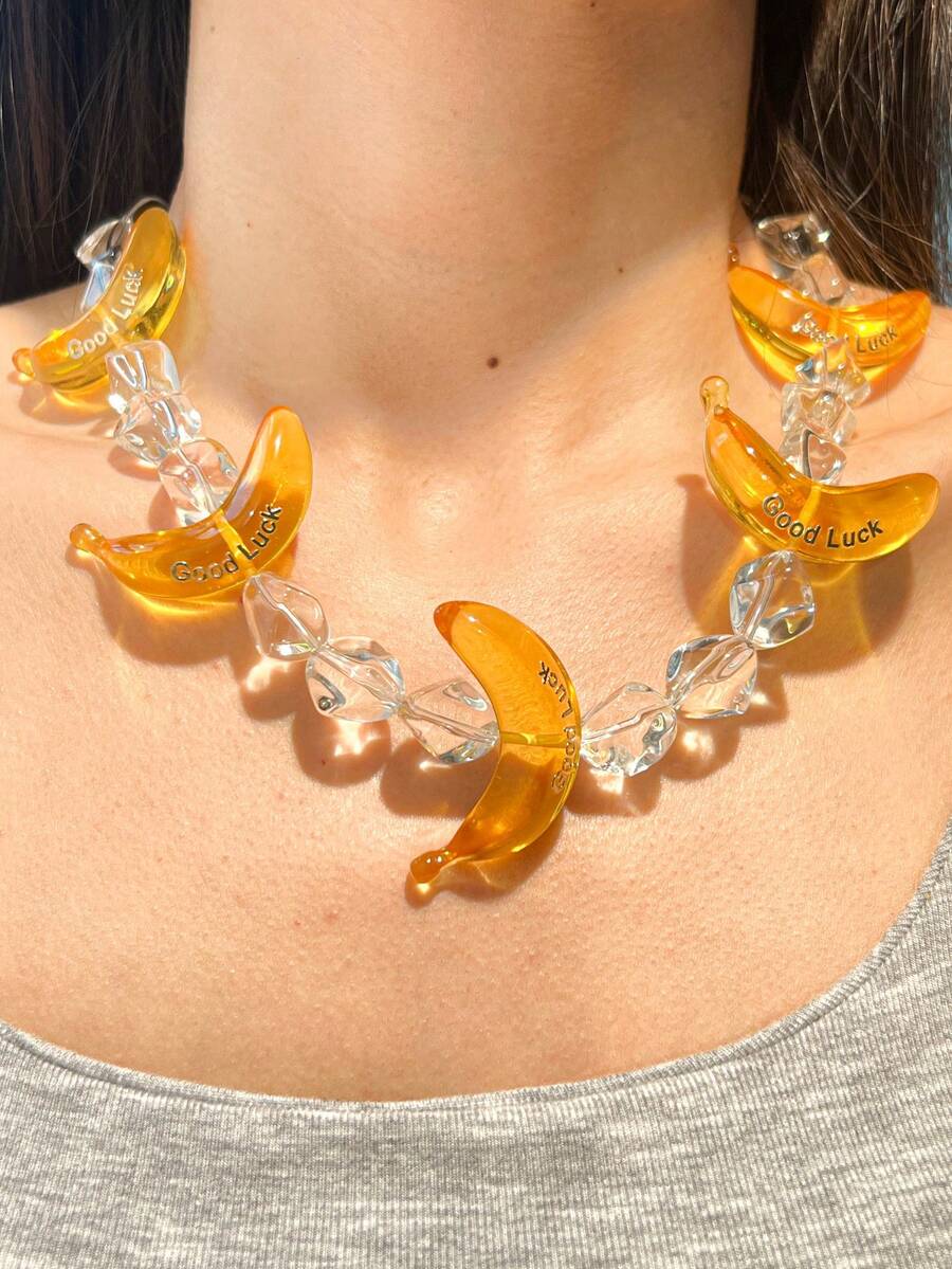 1 件女士时尚香蕉串珠项链，水果系列设计，树脂材质，适合海滩、休闲、日常佩戴 - 香蕉款 - 查看 1