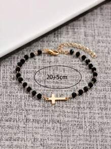 1 Stück moderner minimalistischer Metallarmband mit Perlen, vielseitiges schwarzes Lässig Geschenk für den Freund