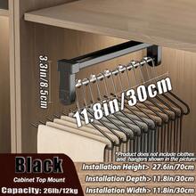 1pc Metal Garment Rack, Pull Out Pant Hanger, Bedroom Closet Clothing Rod, Multi-Functional Telescopic Storage Clothes Rack, Solid Hanging Bar, Steel Ball Divider Storage, Telescopic Design, Space Saving For Wooden Wardrobes - Black - View 5