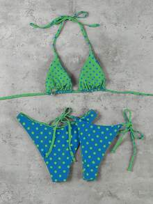 Bộ bikini hai mảnh gợi cảm, kiểu dáng thanh lịch, màu xanh dương và xanh lá cây chấm bi, thích hợp cho nữ, đi biển, dự tiệc và tụ họp. - Nhiều màu - Xem 2