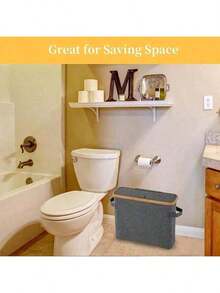 1pc Toilet Paper Storage Basket With Lid, Toilet Paper Organizer For Bathroom, Bamboo Toilet Paper Storage Holder Stand Free Standing With Handle, Enclosed Toilet Paper Tissue Storage Bin Container Bathroom Decor Summer