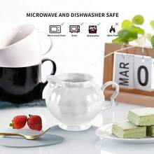 MBB 1 件 8 盎司陶瓷小奶精壶带手柄 - 精美瓷器小奶精壶 - 陶瓷奶精容器，用于咖啡牛奶酱沙拉，可微波炉和冰箱加热，白色珍珠釉或白色金边奶精杯，适用于家庭和厨房 - 彩色 - 查看 4
