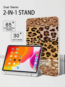 Classic Leopard Print IPad Case, Tri-Fold With Pencil Holder, Auto Sleep & Lightweight, Affordable Gift, Fit For IPad Mini 4/5 (7.9") / PRO/Air 3 (10.5") - Brown - View 3
