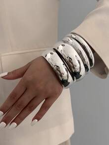 2 peças/conjunto de pulseira larga com padrão metálico exagerado europeu e americano, conjunto de joias retrô minimalista e robustas, adequado para decoração diária e de festas femininas, joias para combinar com roupas e presente - Conjunto de pulseira de 2 peças - Ver 6