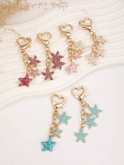 1pc Alloy Phone Charm Summer Beach Shell Starfish Keychains Boho Ocean Sea Souvenir Gifts Car Key Holder Handbag Pendant DIY Jewelry For Women Gifts Christmas Bag Charms Car Accessories Teacher Friend Sister Gift Ideas