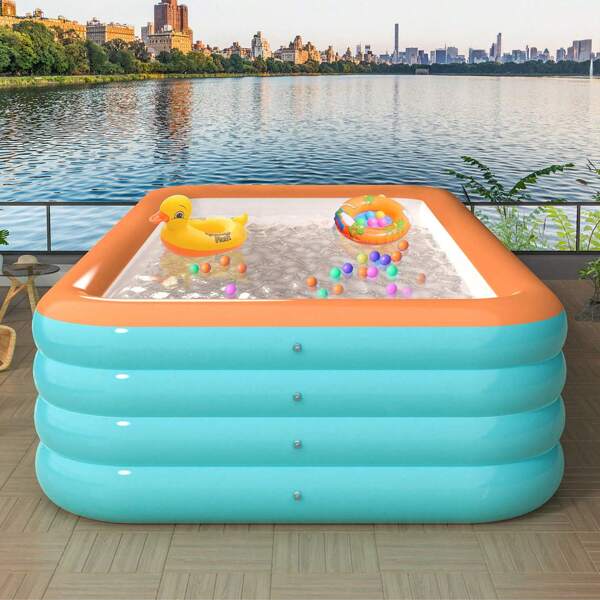 Large Inflatable Swimming Pool - Durable PVC Material, Square 4-Ring Portable Family Paddling Pool - Multiple Sizes Available