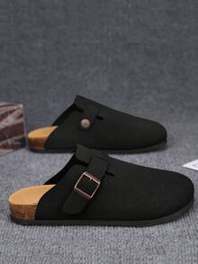 Men's Slip-On Sandals, New Summer Mule Slippers, Casual Outdoor Flip Flops, Rubber Sole Non-Slip Durable Leather Comfortable Slides, Suitable For Work, Commuting, Travel, Beach, Fishing, Fashionable And Stylish - Black - View 1