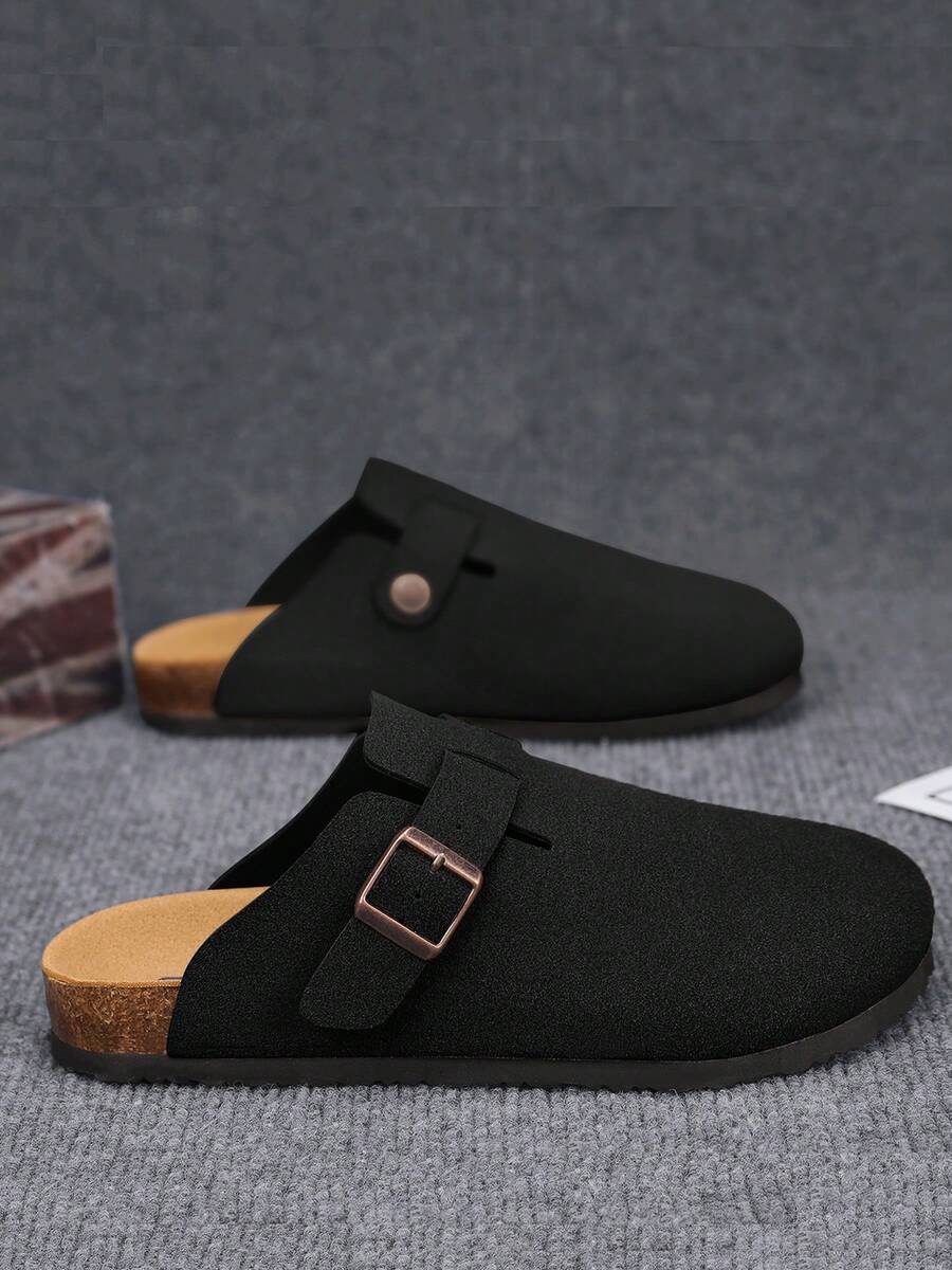 Men's Slip-On Sandals, New Summer Mule Slippers, Casual Outdoor Flip Flops, Rubber Sole Non-Slip Durable Leather Comfortable Slides, Suitable For Work, Commuting, Travel, Beach, Fishing, Fashionable And Stylish - Black - View 1