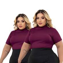 Kit Of 2 Plus Size Cacharrel Women's Blouses With Ribbed Turtleneck, GG To G3 - 2 Beige - View 2