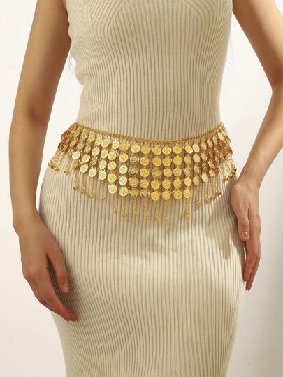 Customized Floral Engraved Coin Medal Gala Belt, Fringed European & American Style Gala Belt, Gala Belt, Halloween Decor, Autumn Birthday Wedding Decor