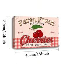 1 Pc Framed Farm Fresh Sweet Juicy Cherries Vintage Metal, Retro Fruit Poster Decorative Wall Art Canvas Poster Painting Wall Decor For Bedroom Living Room - Apricot - View 6