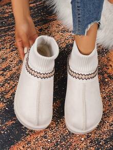 Botas de neve femininas de cor sólida 2025, quentes, antiderrapantes, para atividades ao ar livre, casuais, confortáveis, estilo boêmio, botas de neve femininas casuais, elegantes e fofas para faculdade - Bege - Ver 6