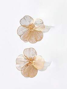 4pcs/1 Pair/1pc Elegant Necklace, Earrings, Ring Jewelry Set For Women, Fashionable European And American Exaggerated Metal Style, Creative Hollow Flower Geometric Shape, Flat Snake Chain, Y-Shaped Long Tassel Necklace, Suitable For Daily Wear, Banquet, Celebration, Versatile Luxury Gift Accessories - Golden - View 8