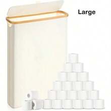 1pc Toilet Paper Storage Basket With Lid, Toilet Paper Organizer For Bathroom, Bamboo Toilet Paper Storage Holder Stand Free Standing With Handle, Enclosed Toilet Paper Tissue Storage Bin Container Bathroom Decor Summer