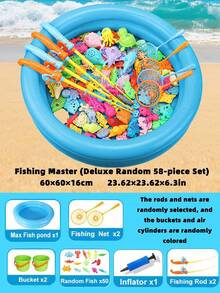4 Types Of Fishing Game Toys (0-25 Inches), Magnetic Fishing Toy Games, Bathtub Toy Sets, Made Of ABS Material, Floating Fishing Game Toys (Random Style And Color Assembly), Including Fishing Rods, Fishing Nets, Fish, Etc. The Fish Mouths Come With Magnetic Attraction, Inflatable Swimming Pools, Fishing With Family And Friends, Bathing Play, - Multicolor - View 14