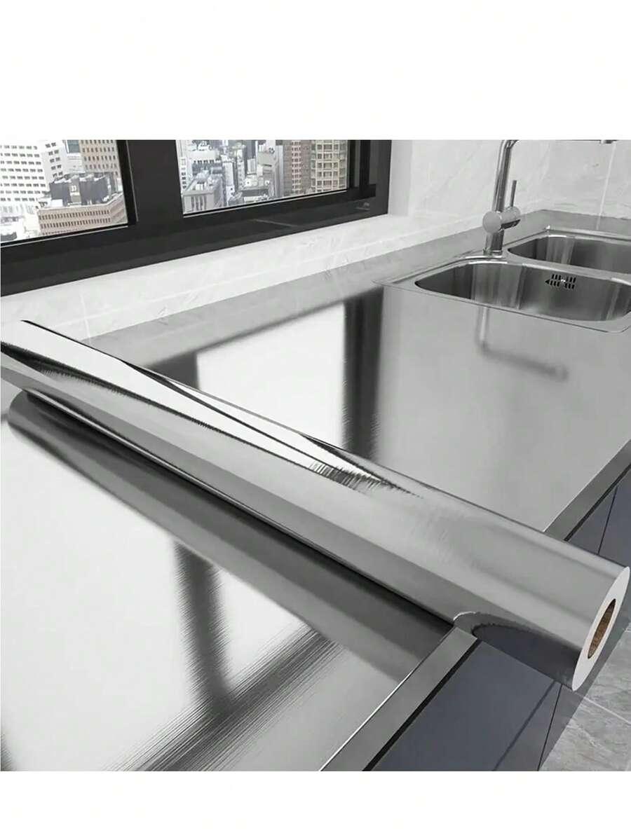 1 卷自粘壁纸采用金属材质制成，防油、防水、耐高温乙烯基墙贴，适用于厨房、橱柜、客厅桌面、家居装饰客厅和墙壁装饰、美学纸，装饰您的家居客厅装饰房间装饰墙纸