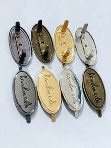 DIY手工纽扣、包袋配件、装饰性logo纽扣、行李箱五金配件、DIY手工包袋金属徽章、行李箱金属铭牌、金属“手工”斜体服装标签、手工服装及包袋字母标签、多色椭圆形合金手工标签、缝纫工艺配件、服装、牛仔裤、鞋子、包袋手工标签 - 彩色 - 查看 3