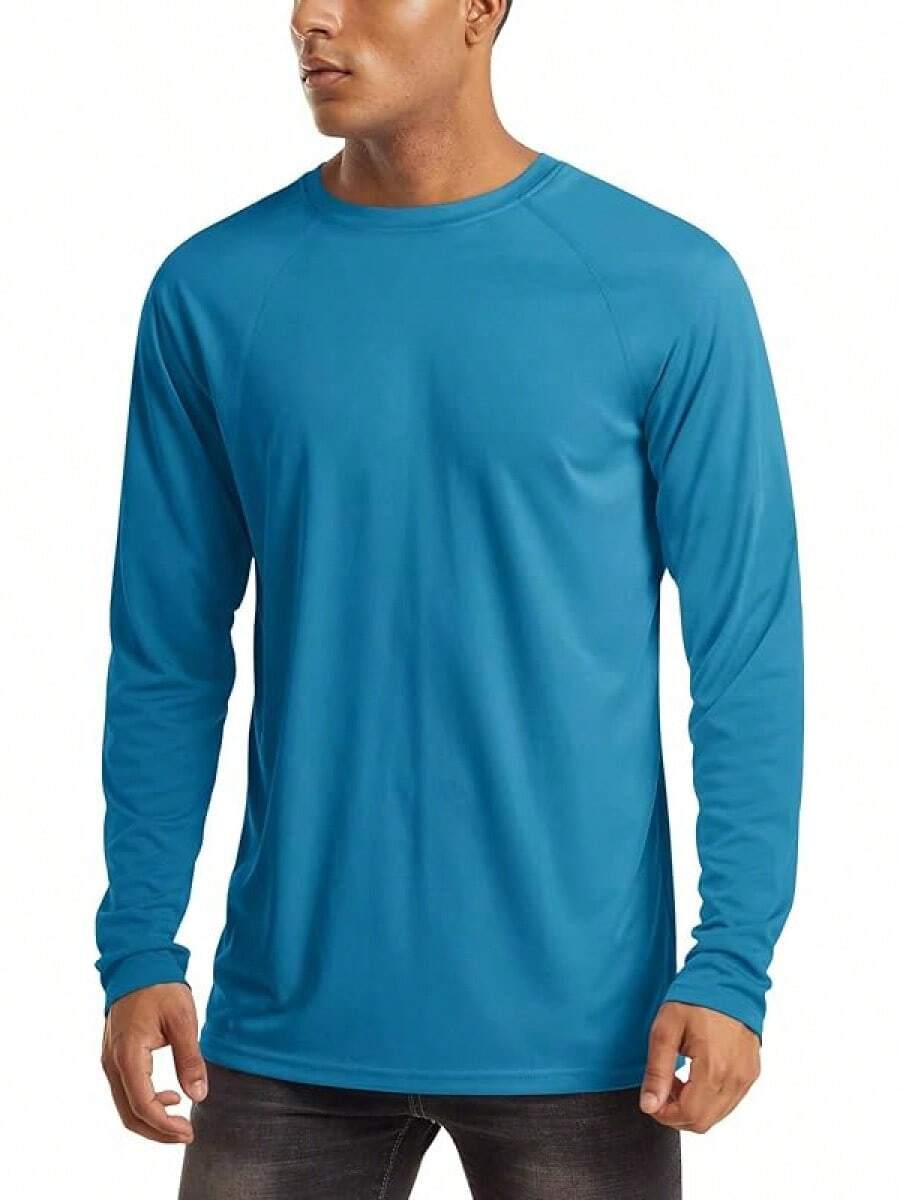 Men's Long Sleeve Shirts UPF 50+ UV Sun Protection Athletic Shirts For Hiking Running Workout Rash Guard-2025 - Blue Green - View 1